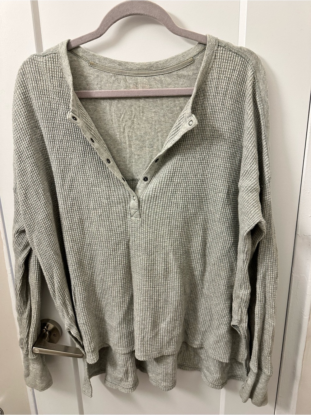 aerie Light grey Waffle Knit Long Sleeve Henley Top